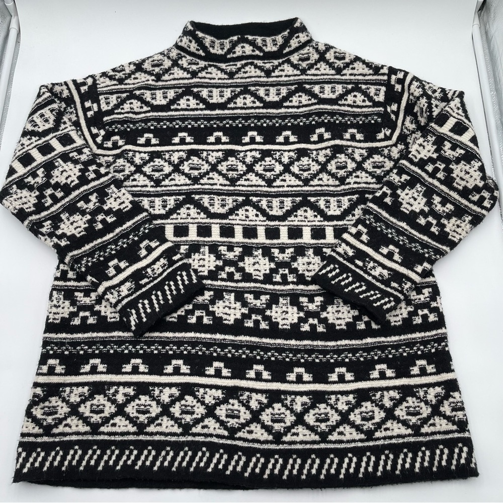 J. Jill Ultra Soft & Cozy Black/Cream Jacquard Pullover Sweater Sz Large - Picture 13 of 14